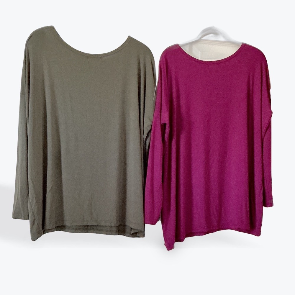 Piko 1988 Women Bamboo Spandex Long Sleeve Oversized Top Bundle Olive Magenta S - Picture 2 of 8